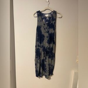 Sundry Navy and Gray Tie-Dye Sleeveless Drawstring Mini Dress M